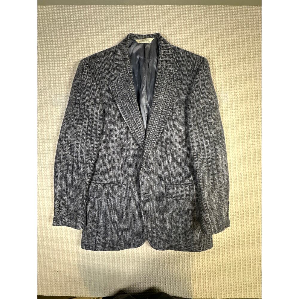 VTG Lands End Harris Tweed Blazer 100% Wool Herringbone USA Sport Coat
